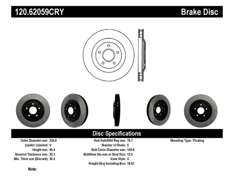 Stoptech 97-04 Chevy Corvette Left Front CRYO-STOP Rotor