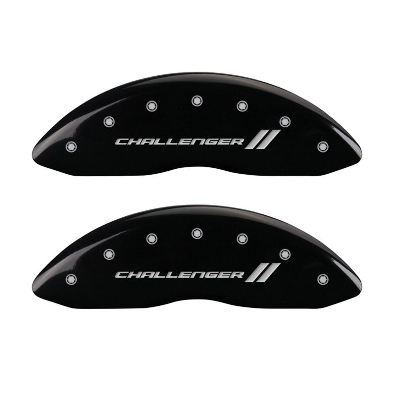 MGP 4 Caliper Covers Engraved Front & Rear With stripes/Challenger Black finish silver ch