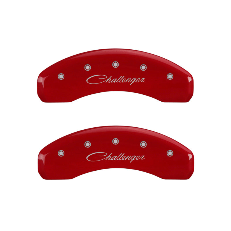 MGP 4 Caliper Covers Engraved Front & Rear Cursive/Challenger Red finish silver ch