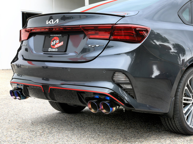 aFe 22-24 Kia Forte GT 1.6L 3in-2.5in 304 Stainless Steel Axle-Back Exhaust w/ Blue Flame Tips