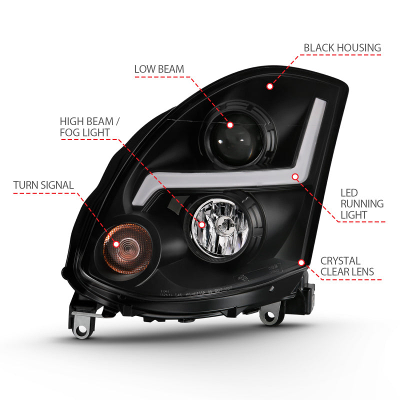 ANZO 2003-2007 Infiniti G35 Projector Headlight Plank Style Black (HID Compatible, No HID Kit )