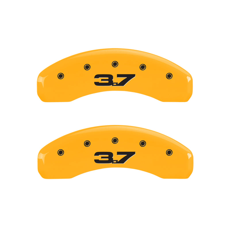 MGP 4 Caliper Covers Engraved Front 2015/Mustang Engraved Rear 2015/37 Yellow finish black ch