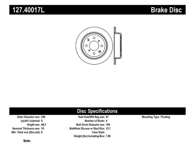 StopTech 90-96 Acura Integra / 97-01 Integra (Exc. Type R) Slotted & Drilled Left Rear Rotor