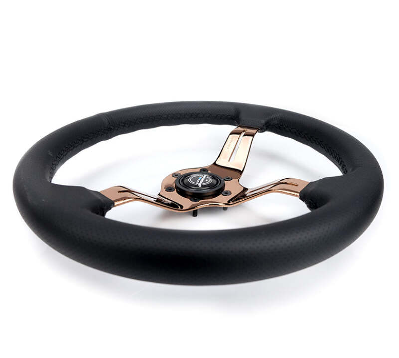 NRG Light Weight Gaming Steering Wheel - Spllitz 350mm 3 Rose Gold Spokes Slits - Leather