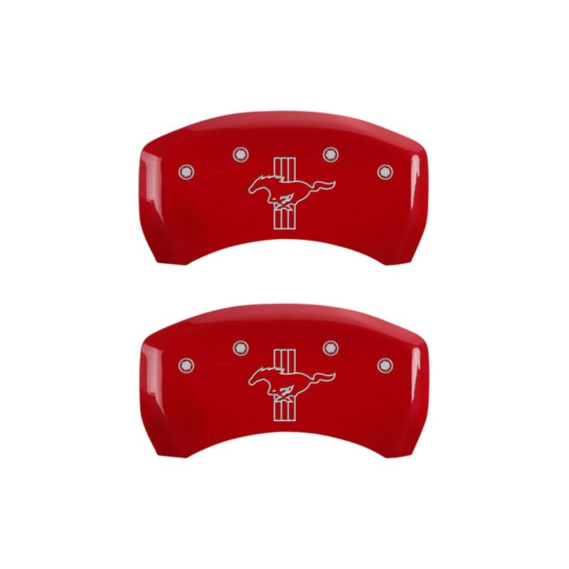 MGP 4 Caliper Covers Engraved Front 2015/Mustang Engraved Rear 2015/Bar & Pony Red finish silver ch