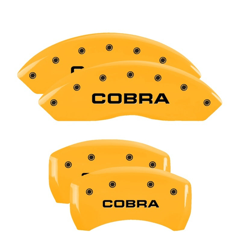 MGP 4 Caliper Covers Engraved Front & Rear Cobra Yellow Finish Black Char 2006 Ford Mustang