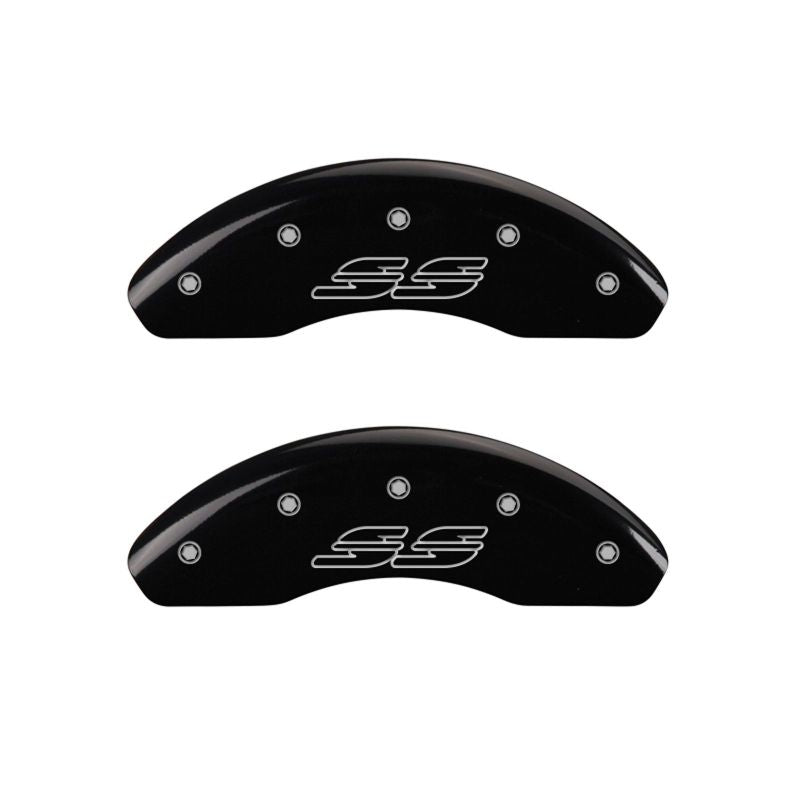 MGP 4 Caliper Covers Engraved Front & Rear Impala style/SS Black finish silver ch