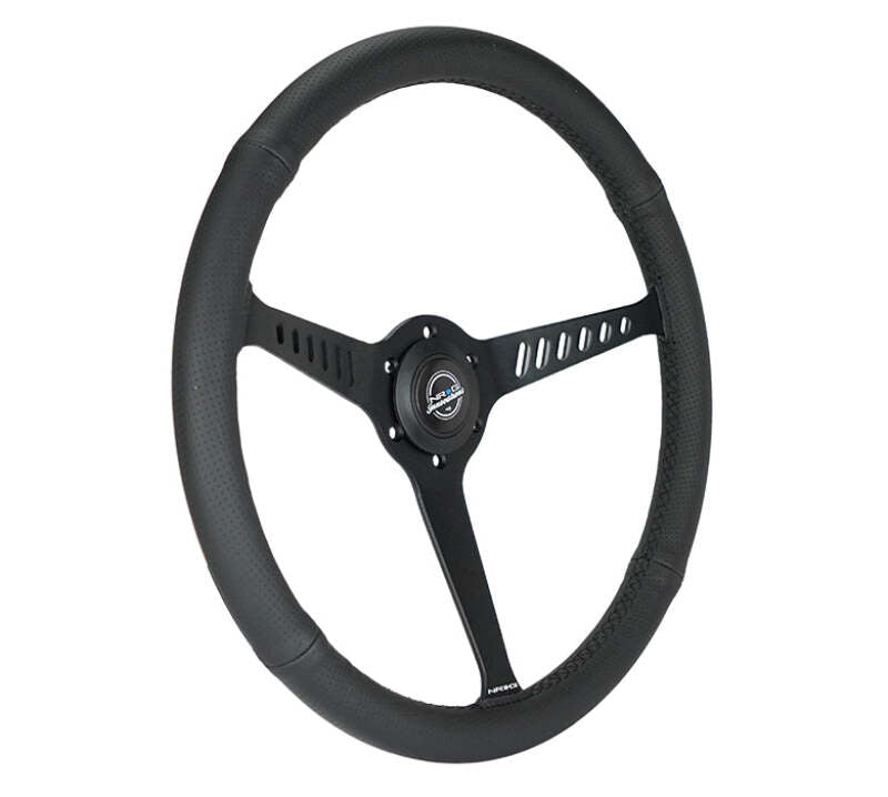 NRG Reinforced Stealth Wheel (380mm) 3 Spoke Center 1in Deep Dish - Perforated Leather Black Stitch