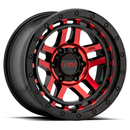KMC RECON Gloss Black Mach W/ Red Tint wheel