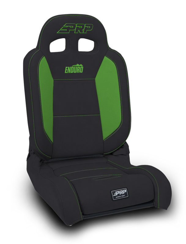 PRP EnduroDaily Reclining Suspension Seat - Black/Green Vinyl - Driver