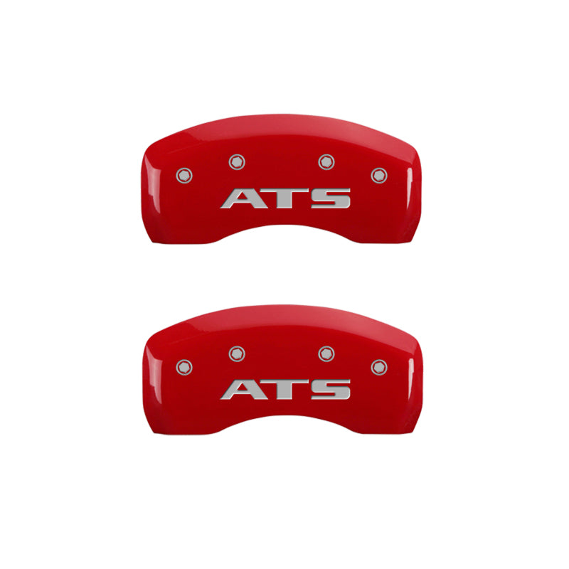 MGP 4 Caliper Covers Engraved Front Cadillac Engraved Rear ATS Red finish silver ch