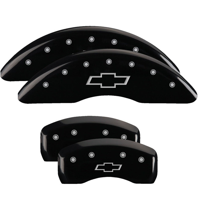 MGP 4 Caliper Covers Engraved Front & Rear Bowtie Black finish silver ch