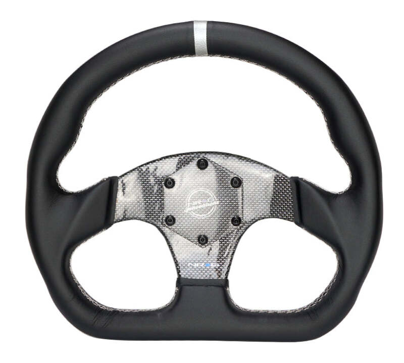 NRG Carbon Fiber Flat Bottom Steering Wheel (320mm) Silver CF Center w/Silver Stitch/Center Mark