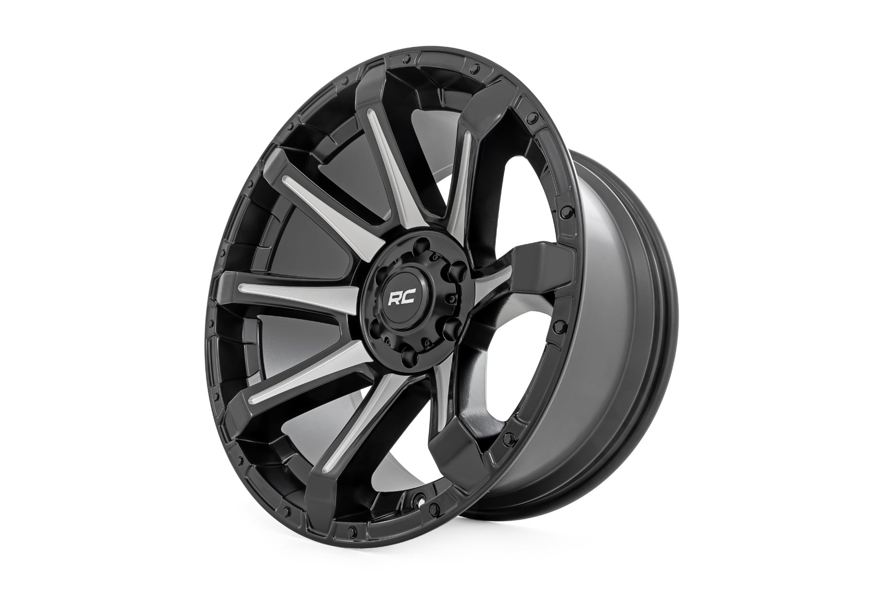 Rough Country 81 Series Wheel | One-Piece | Semi Gloss Black w/machined spokes | 20x9 | 5x150 | +18m