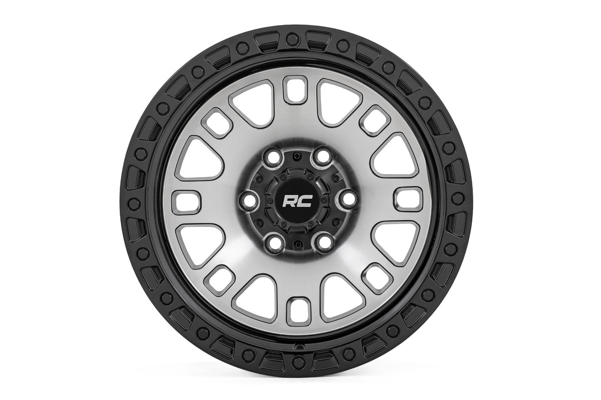 Rough Country 82 Series Wheel | One-Piece | Machined Semi Gloss Black | 17x9 | 5x5 | -12mm