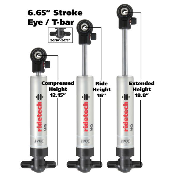 Ridetech HQ Series Shock Single Adjustable 6.65in Stroke Wide T-Bar/Eye Mounting 12.15in x 18.8in