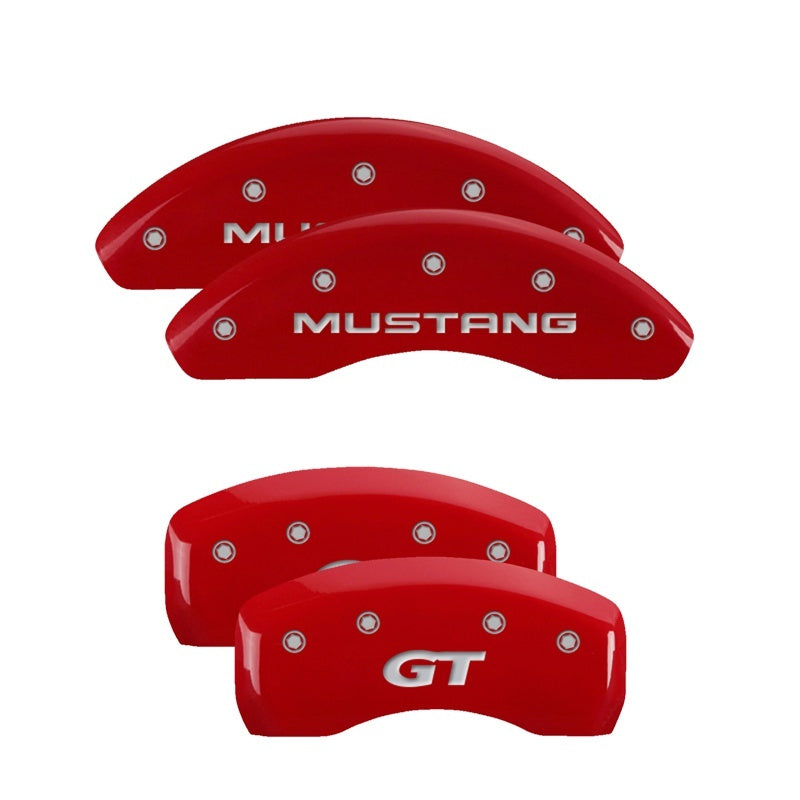 MGP 4 Caliper Covers Engraved Front Mustang Engraved Rear SN95/GT Red finish silver ch