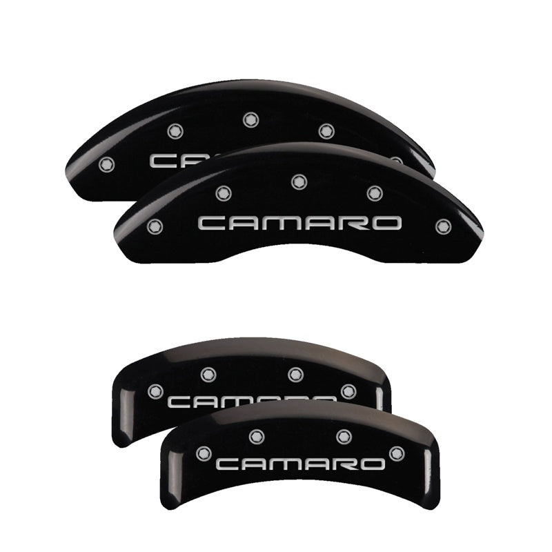 MGP 4 Caliper Covers Engraved Front & Rear Gen 4/Camaro Black finish silver ch