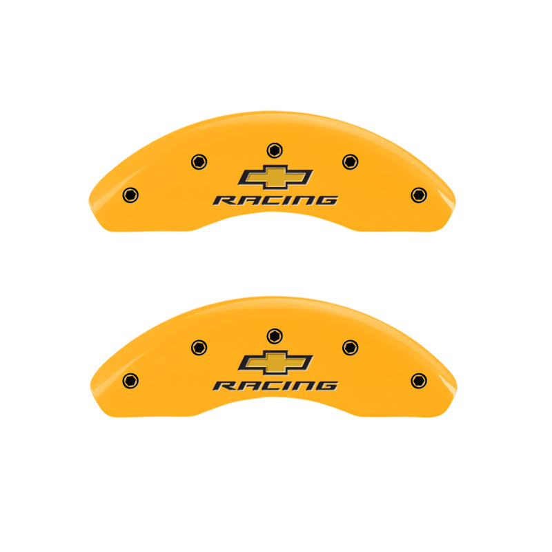 MGP 4 Caliper Covers Engraved F & R Chevy Racing Yellow Finish Black Char 2019 Chevrolet Malibu