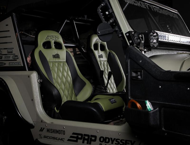 PRP EnduroCrawl Reclining Suspension Seat - Black/Green Vinyl - Passenger