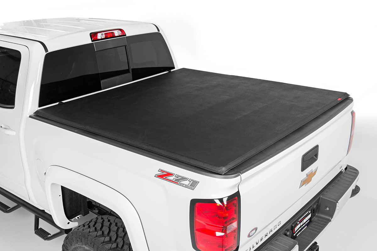 Rough Country Tri-Fold Soft Tonneau Cover for Silverado Sierra 2500HD 3500HD (6'7" Bed)