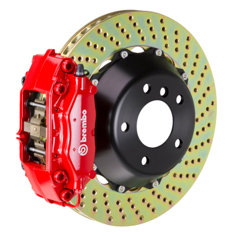 Brembo 06 330i Excl xDrive Rear GT BBK 4 Piston Cast 2pc 345x28 2pc Rotor Drilled-Red