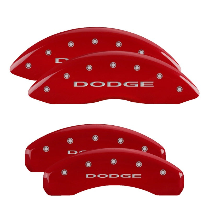 MGP 4 Caliper Covers Engraved Front & Rear 11-18 Dodge Durango Red Finish Silver Dodge Logo