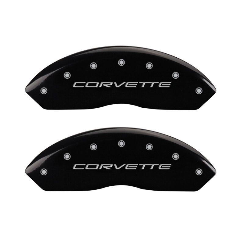 MGP 4 Caliper Covers Engraved Front C5/Corvette Engraved Rear C5/Z06 Black finish silver ch