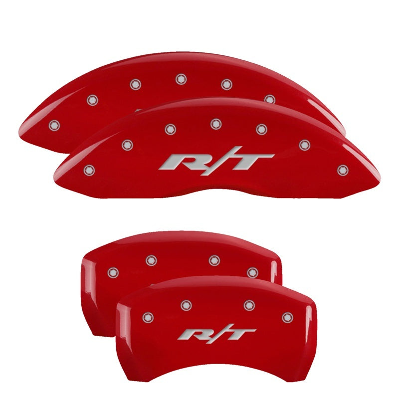 MGP 4 Caliper Covers Engraved Front & Rear RT1-Truck Red finish silver ch