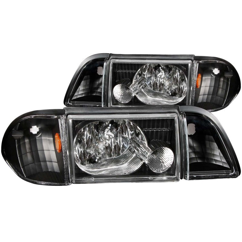 ANZO 1987-1993 Ford Mustang Crystal Headlights Black w/ Corner Lights 3pc