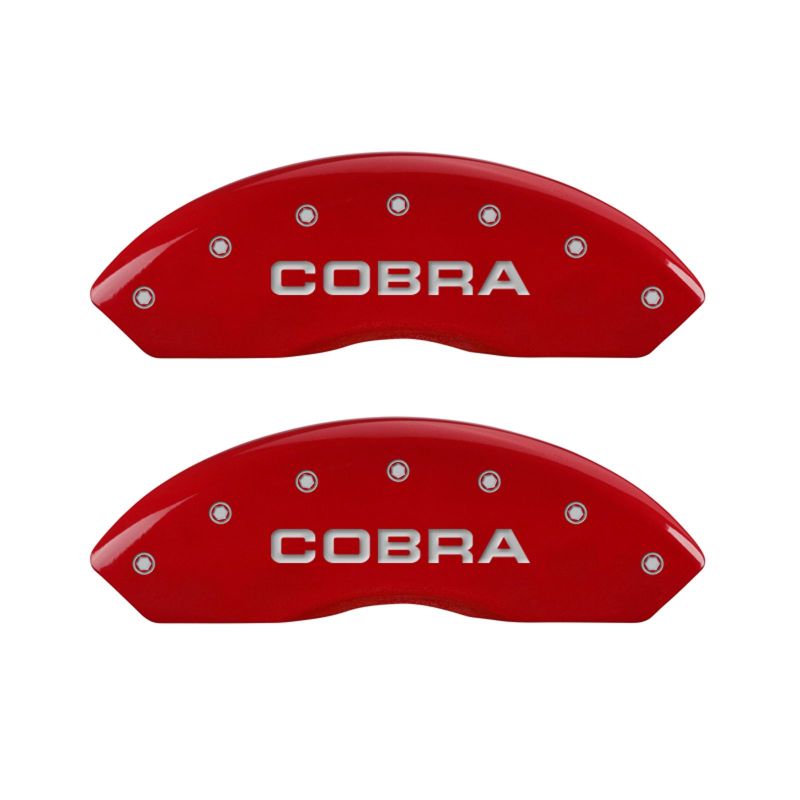 MGP 4 Caliper Covers Engraved Front Cobra Engraved Rear Snake Red finish silver ch