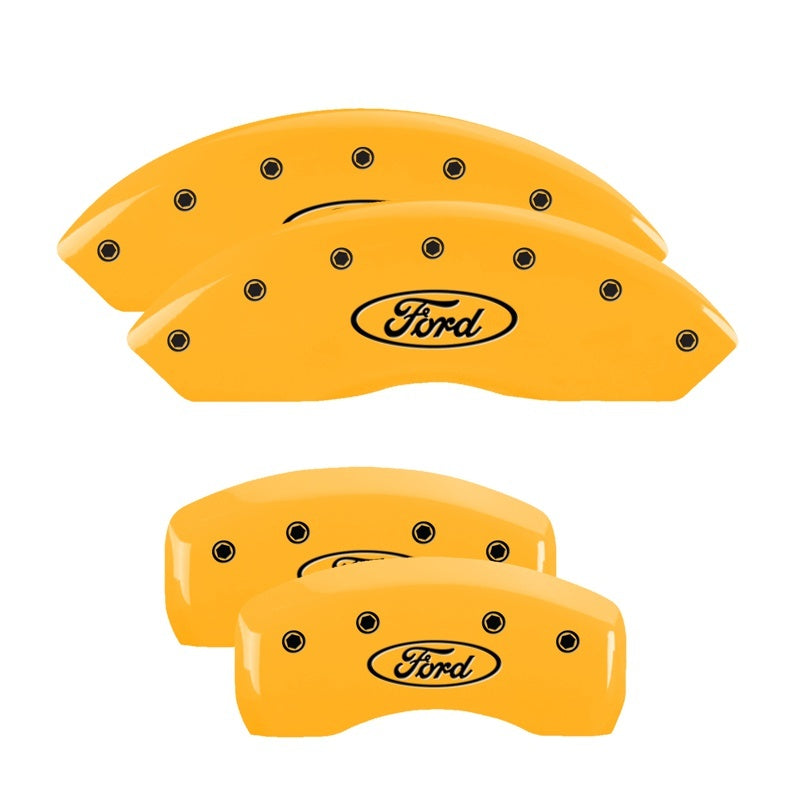 MGP 4 Caliper Covers Engraved Front & Rear Oval Logo/Ford Yellow Finish Black Char 2009 Ford Edge