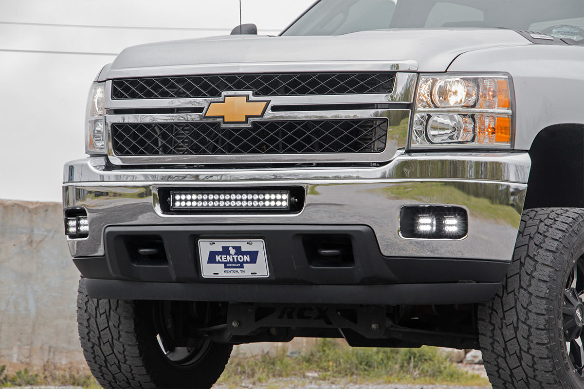 LED Light Kit | Fog Mount | 2" Black Pair | Amber DRL | Chevy Silverado 2500 HD/3500 HD (11-14)