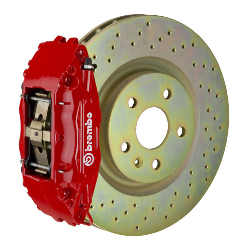 Brembo 05-14 Mustang GT Excl non-ABS Equipped Fr GT BBK 4Pist Cast 2pc 355x32 1pc Rtr Drill-Red