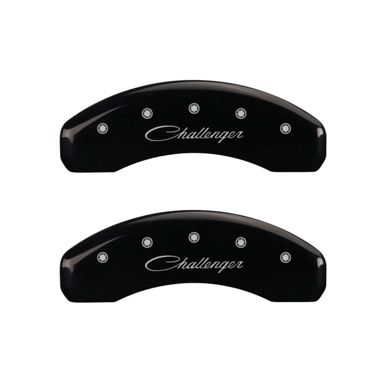 MGP 4 Caliper Covers Engraved Front & Rear Cursive/Challenger Black finish silver ch