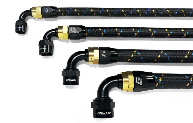 GReddy AN06 REUSABLE HOSE NYLON BRAIDED BLACK/GOLD/BLUE (PRICE PER FOOT)