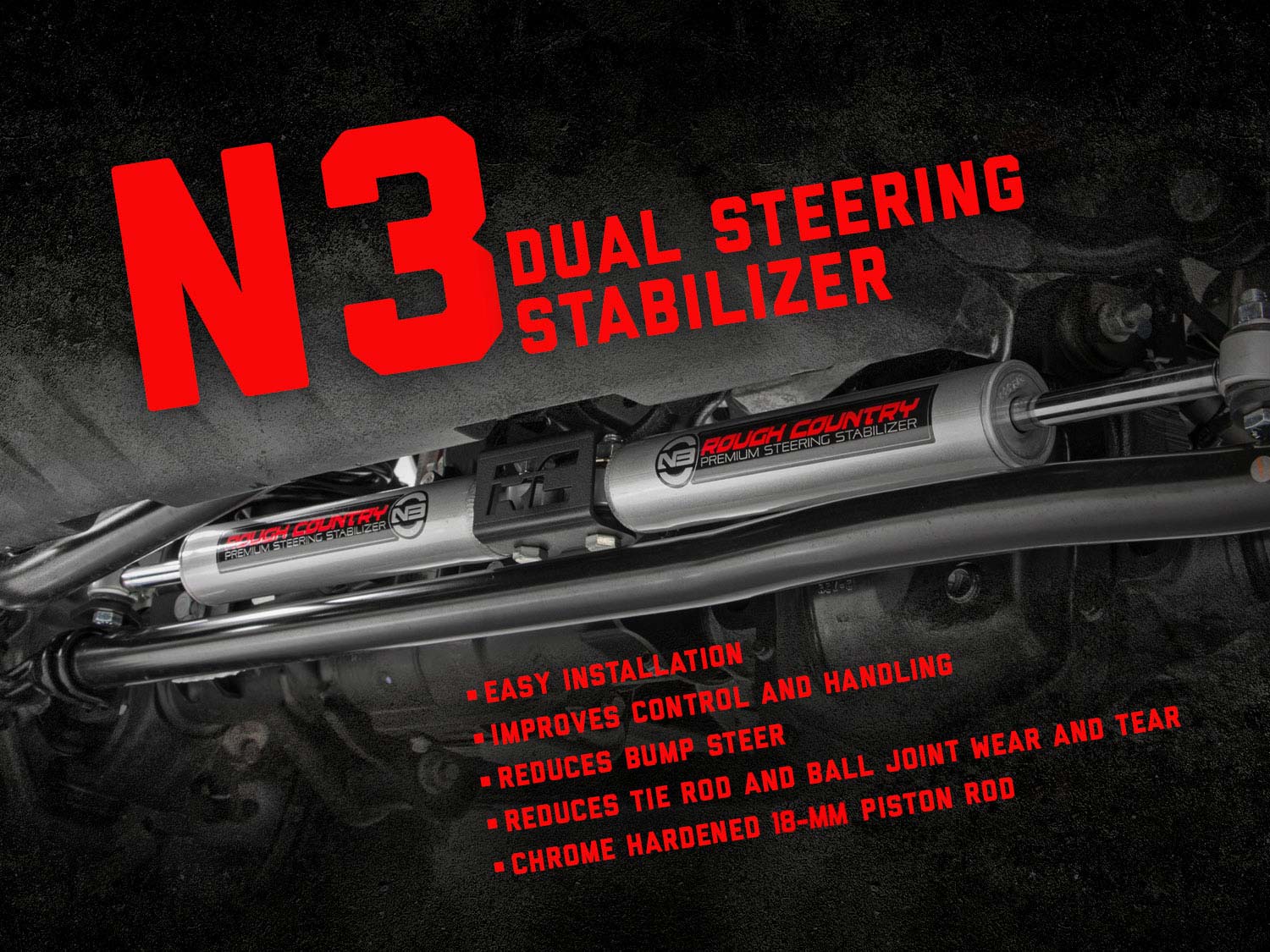 N3 Steering Stabilizer | Dual | 2.5-8 Inch Lift | Ram 2500 (14-26)/3500 (13-26)