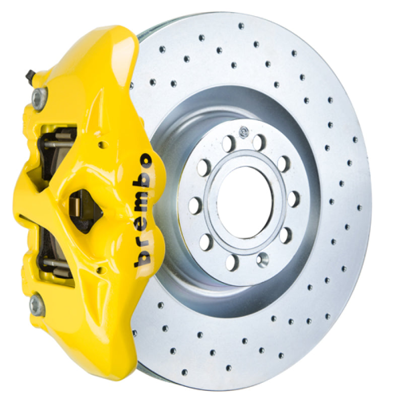 Brembo 05-10 Jetta GLI Front GT BBK 4 Piston Cast 345x30 1pc Rotor Drilled-Yellow