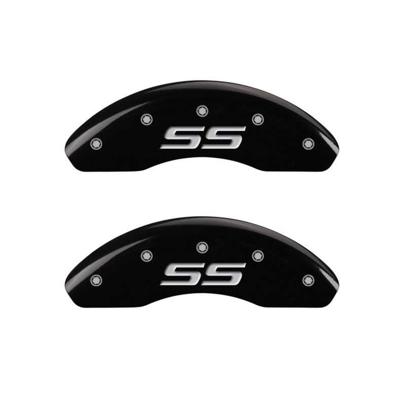 MGP 4 Caliper Covers Engraved Front & Rear Monte Carlo style/SS Black finish silver ch