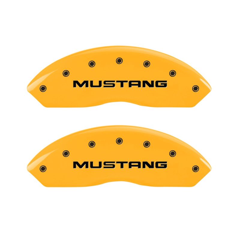 MGP 4 Caliper Covers Engraved Front Mustang Rear Pony Yellow Finish Black Char 2004 Ford Mustang