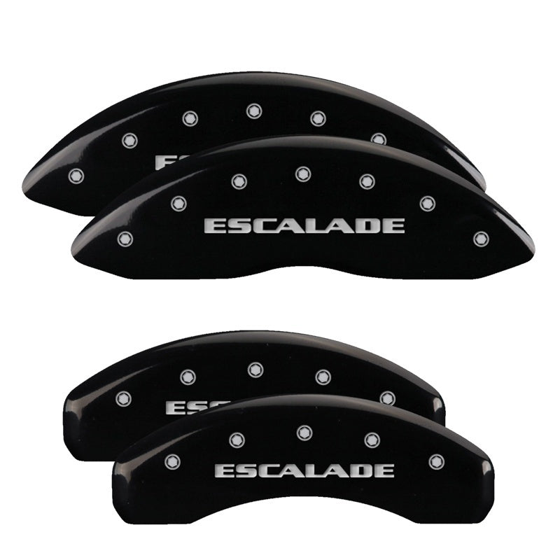 MGP 4 Caliper Covers Engraved Front & Rear Cursive/Cadillac Black finish silver ch