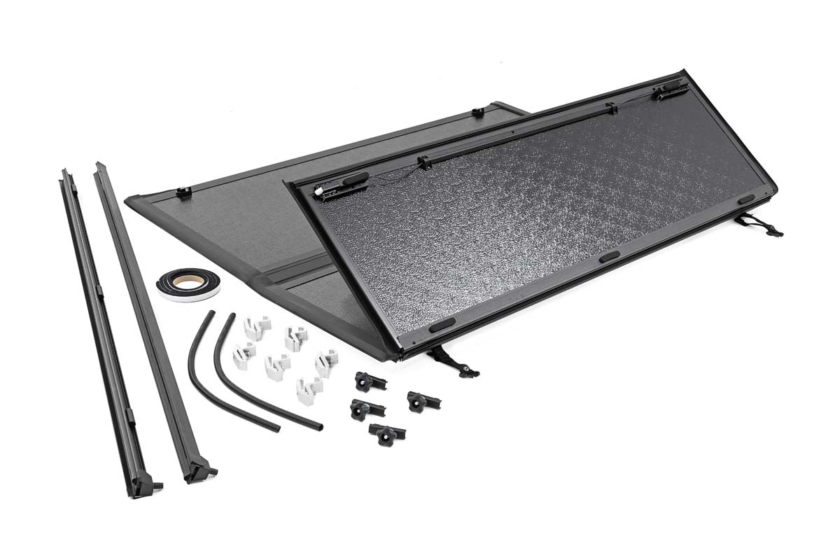 Rough Country Low Profile Tri Fold Aluminum Tonneau Cover for 2014-2019 Silverado Sierra 1500 2500HD 3500HD