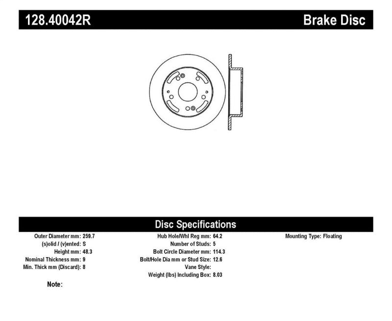 StopTech 97-01 Integra Type R/02-06 RSX/RSX Type S / 98-02 Honda Accord Drilled Right Rear Rotor