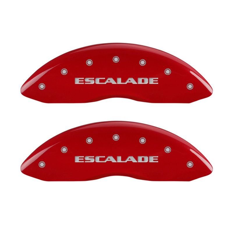 MGP 4 Caliper Covers Engraved Front Escalade Engraved Rear EXT Red finish silver ch