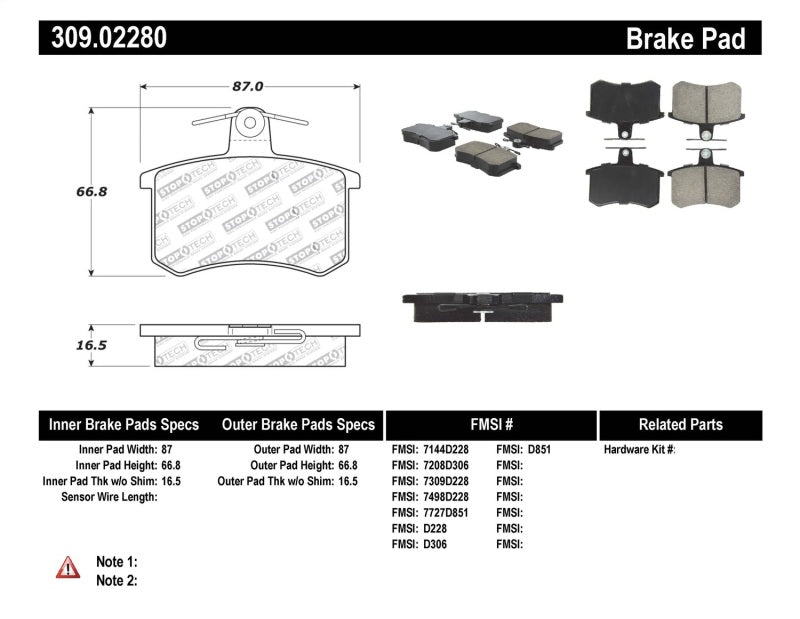 StopTech Performance 96-2/97 Audi A4 / 96-01 A4 Quattro / 95-98 A6 Rear Brake Pads