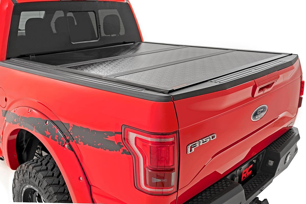 Rough Country 47318650 Low Profile Tri Fold Aluminum Tonneau Cover for 2009-2018 Dodge Ram 1500 (6' 4" Bed)