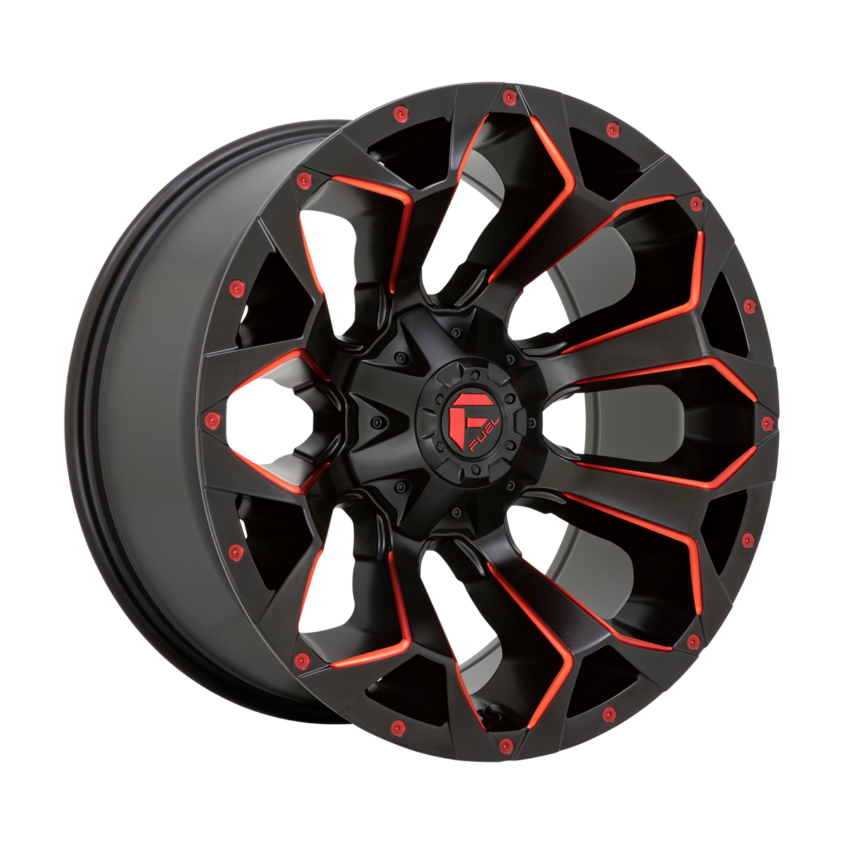 Fuel ASSAULT Matte Black Red Milled wheel view 4