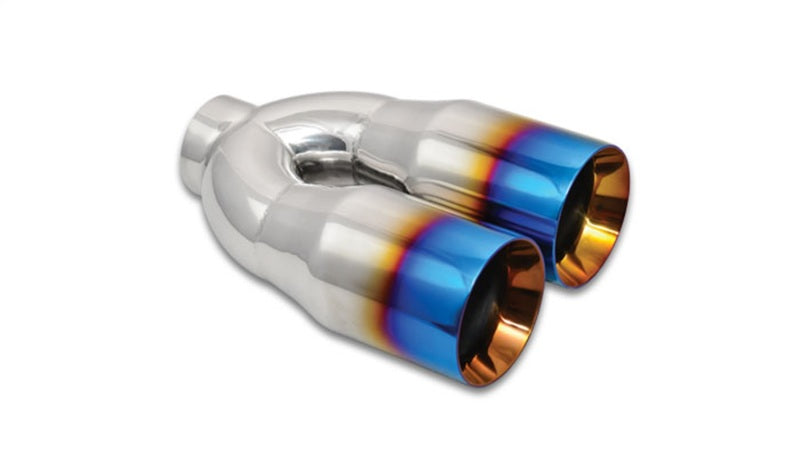Vibrant 2.5in ID Dual 3.5in OD Round SS Tips (Double Wall, Straight Cut) with Burnt Blue Finish-Vibrant-797 Offroad