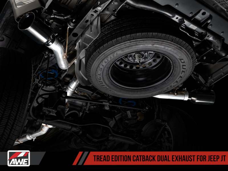 AWE Tuning 20-21 Jeep Gladiator JT 3.6L Tread Edition Cat-Back Dual Exhaust - Diamond Black Tip-AWE Tuning-797 Offroad