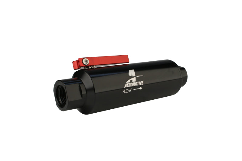 Aeromotive In-Line AN-10 Filter w/Shutoff Valve 100 Micron SS Element - Black Anodize Finish